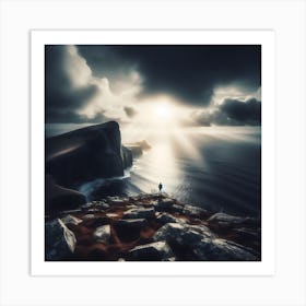 Person Standing On The Cliff Art Print