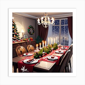 Decorated Christmas Table In Living Room (2) Art Print
