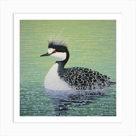 Ohara Koson Inspired Bird Painting Grebe 4 Square Art Print