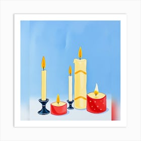 Candles On A Blue Background Art Print