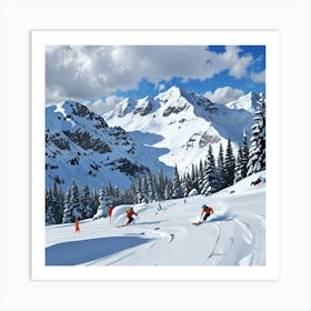 Skiers In The Mountains 2 Art Print