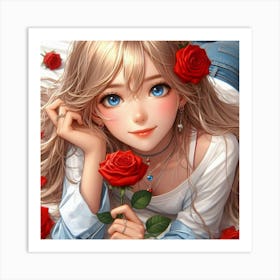 Anime Girl With Roses 2 Art Print