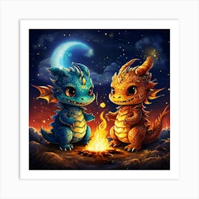 Two Dragons At The Campfire Art Print