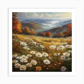 Appalachian Mountains Nature, Autumn Antique Oil Colors. Art Print