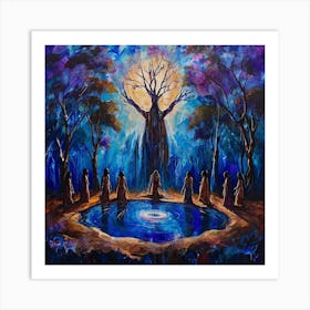 The Dreamtime Is Brought To Life In A Stunning Tableau Of The Ancestor Spirits They Gather Around A Pool Art Print