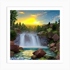 Waterfall At Sunset Art Print