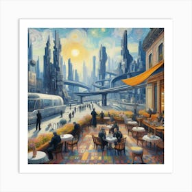 Van Gogh Painted A Cafe Terrace In A Futuristic Metropolis 2 Art Print