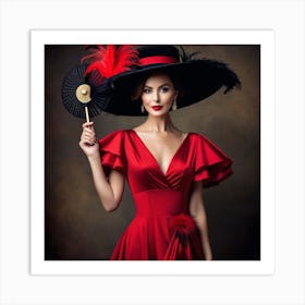 Renaissance Woman In Red Dress Art Print
