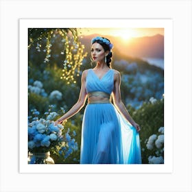 Beautiful Young Woman In Blue Dress Art Print