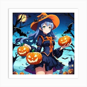 sexy anime girl with pumpkins 2 Art Print