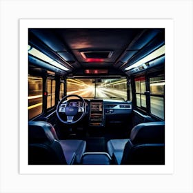 Bus Modern Big Detail Driver Steer Moving Black Front Closeup Speedo Control Speed Auto Art Print