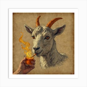 Goat Drinking Whiskey Art Print