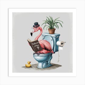 Flamingo Reading On Toilet (1) Art Print