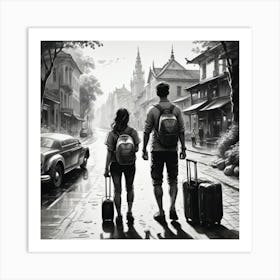 Couple Walking Down The Street Art Print