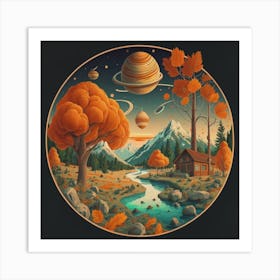 Picture Of An Autumn Landscape With Trees Mountain Art Print