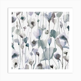 Summer Wild Rustic Flowers Neutral Cold Square Art Print
