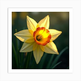 A Radiant Daffodil With Petals Of Shimmering, Fractal Light Blooming In A Magical Garden 1 Art Print