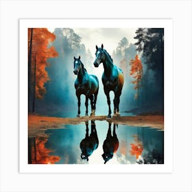 Two Horses In The Forest Art Print