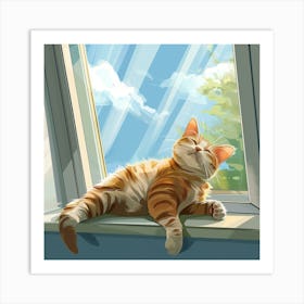 Cat Sitting On Window Sill enjoying the sun Art Print