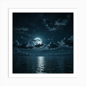 Full Moon Over The Ocean Art Print