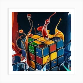 Colorful Rubiks Cube Dripping Paint 3 Art Print
