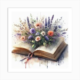 Open Book With Flowers 2 Art Print