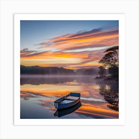 Boat At Sunrise Art Print