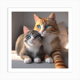 Cat And Kitten Art Print