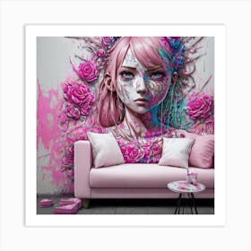 Girl With Roses Art Print