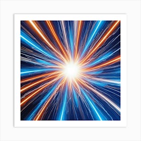 A glowing, swirling vortex of orange and blue lines. Art Print