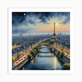 Parisian Reverie Paris At Night Art Print