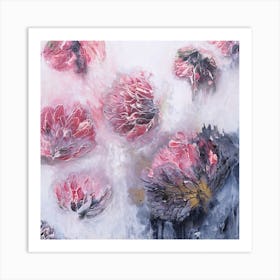 Coral Botanical Abstract Painting Square Art Print