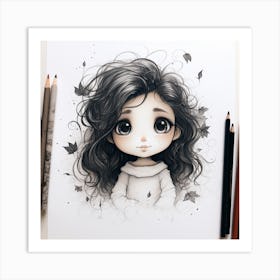 Little Girl With Long Hair Art Print