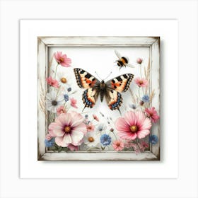 Butterfly And Flowers 1 Art Print