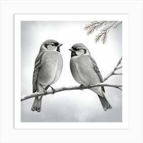 Two Birds Perched On A Branch Art Print