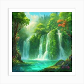 Waterfall In The Forest 4 Art Print