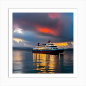 Ferry At Sunset 3 Art Print