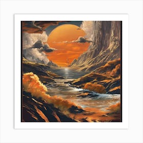 Sunset Over A River Art Print