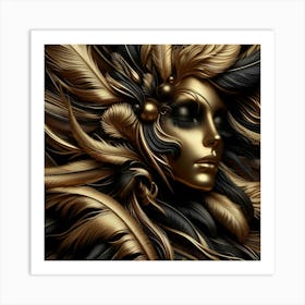 Gold Feathered Woman Art Print