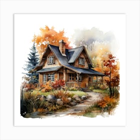 Watercolor Of A Cabin Art Print