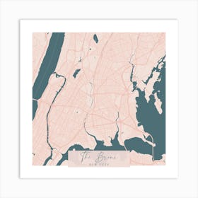 The Bronx New York Pink and Blue Cute Script Street Map 1 Art Print