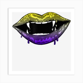 Nonbinary Vampire Lips Goth Halloween Enby Pride Vamp Fangs Art Print