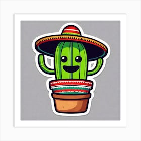 Mexico Cactus With Mexican Hat Sticker 2d Cute Fantasy Dreamy Vector Illustration 2d Flat Cen Art Print