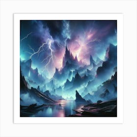 Lightning Storm In The Mountains Art Print