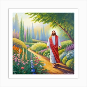 Jesus Walking In The Garden Art Print