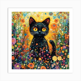 Black Cat In The Meadow Art Print