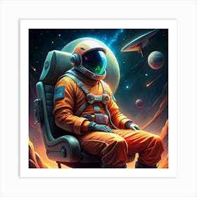 An Astronaut Sitting In A Spacecraft With Stars And Planets In The Background Art Print