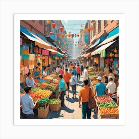 Illustration Of A Vibrant Life In Street Markets Focusing On The Vendors The Variety Of Goods And Th 2640923043 Art Print