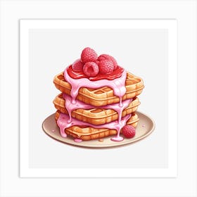 Waffles With Raspberry Syrup Art Print