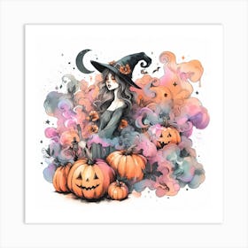 Witch With Pumpkins 1 Art Print